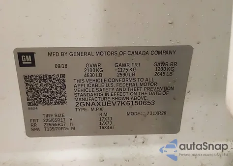 2019 Chevrolet Equinox Lt z USA, uszkodzony, nr VIN 2GNAXUEV7K6150653